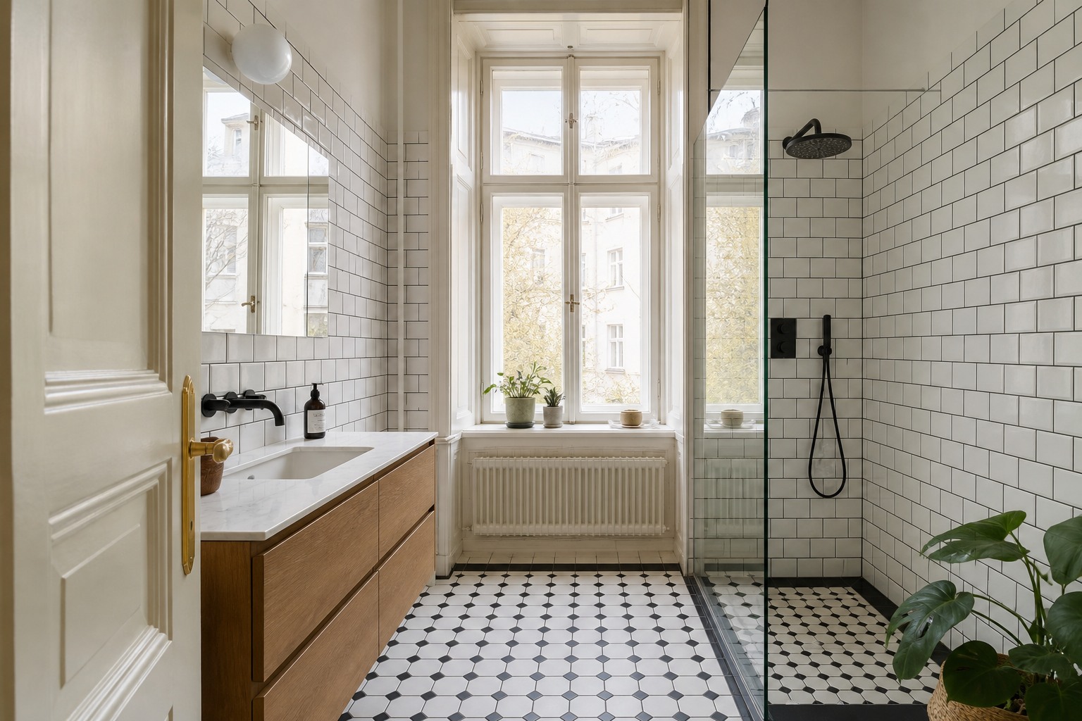 Fertiggestellte Badsanierung in einer Wiener Altbauwohnung