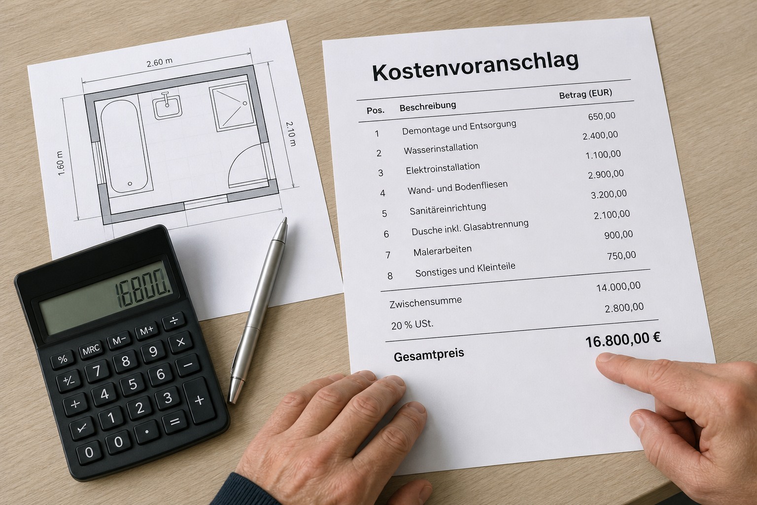 Detaillierter österreichischer Kostenvoranschlag für eine Badsanierung